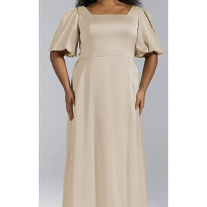 AW BRIDAL 16 2X Plus Champagne Etta satin bridesmaid formal maxi dress NEW B63